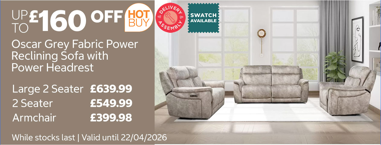oscar grey fabric power reclining sofa