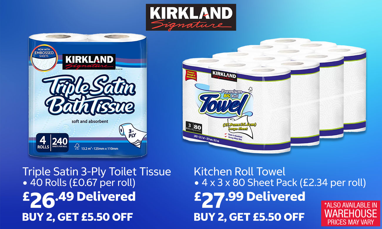 kirkland signature toilet tissue and kitchen roll