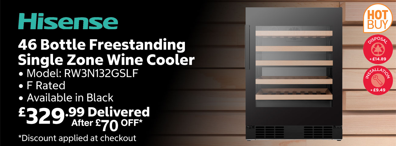 Hisense RW3N132GSLF, 46 Bottle Freestanding, Single Zone Wine Cooler