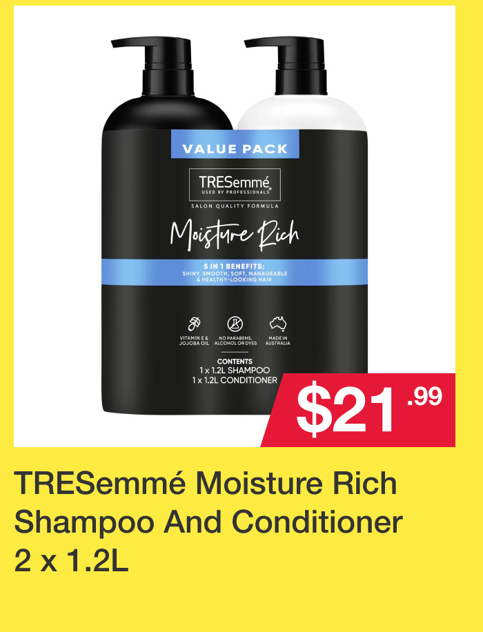 TRESemmé Moisture Rich Shampoo And Conditioner 2 x 1.2L