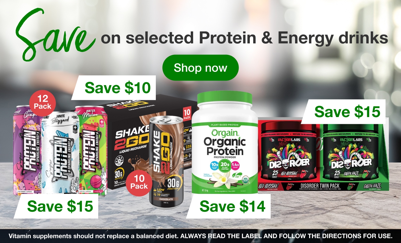 Save on selected Protein & Energy drinks