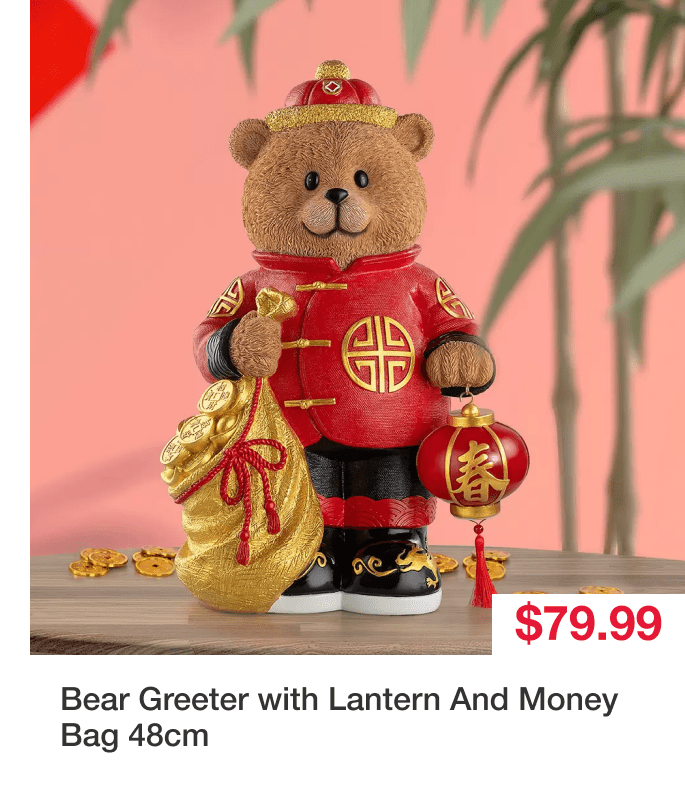 Bear Greeter with Lantern And Money Bag 48cm