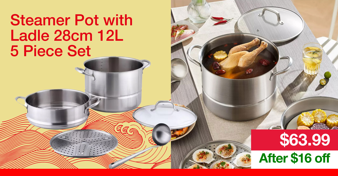 Steamer Pot with Ladle 28cm 12L 5 Piece Set