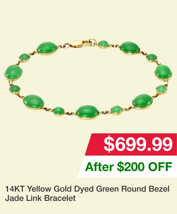 14KT Yellow Gold Dyed Green Round Bezel Jade Link Bracelet