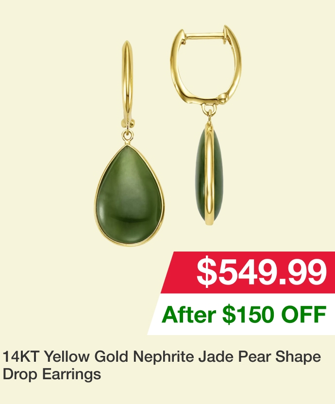 14KT Yellow Gold Nephrite Jade Pear Shape Drop Earrings