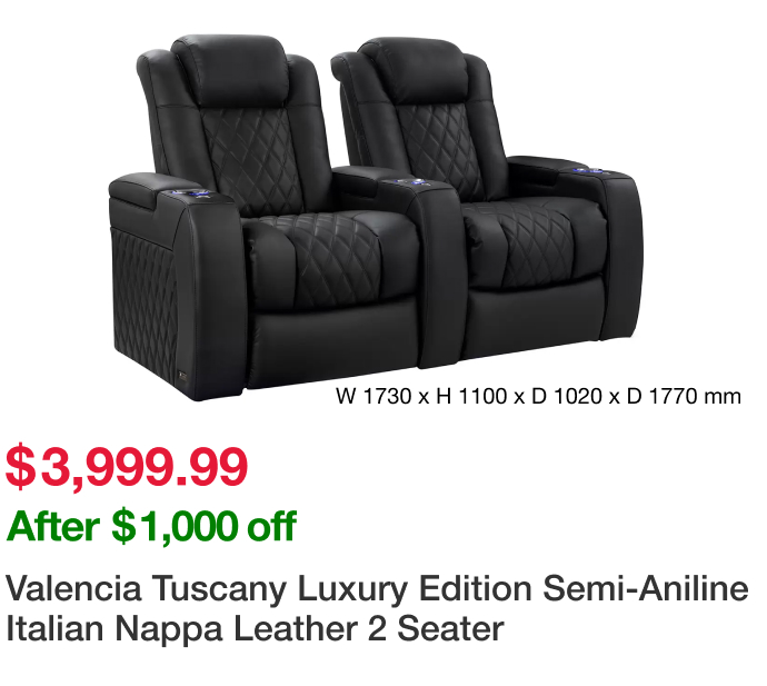 Valencia Tuscany Luxury Edition Semi-Aniline Italian Nappa Leather 2 Seater