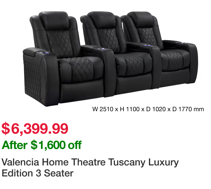 Valencia Home Theatre Tuscany Luxury Edition 3 Seater