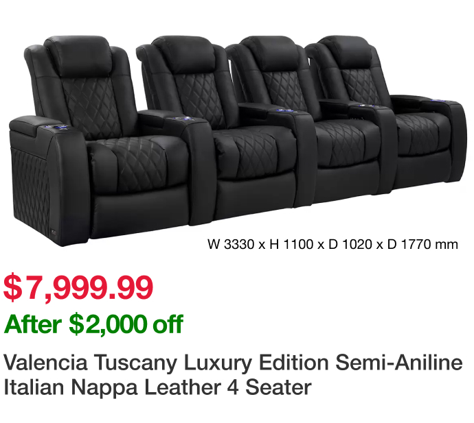 Valencia Tuscany Luxury Edition Semi-Aniline Italian Nappa Leather 4 Seater