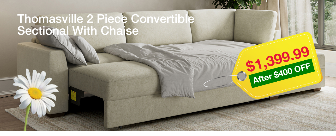 Thomasville 2 Piece Convertible Sectional With Chaise
