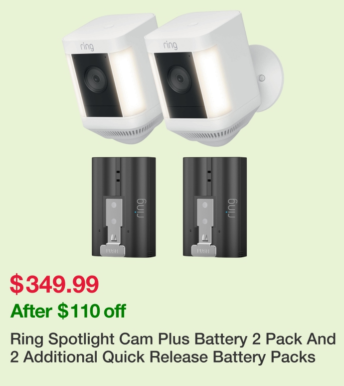 Ring Spotlight Cam Plus Battery 2 Pack And 2 Additional Quick Release Battery Packs