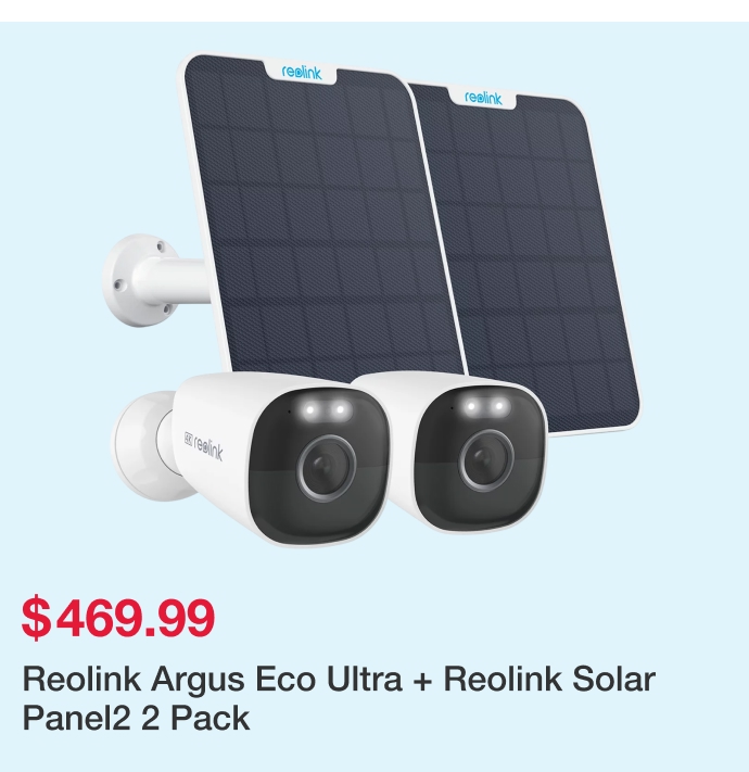 Reolink Argus Eco Ultra + Reolink Solar Panel2 2 Pack BWB4K09SP64-2PK