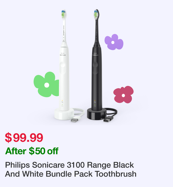 Philips Sonicare 3100 Range Black And White Bundle Pack Toothbrush
