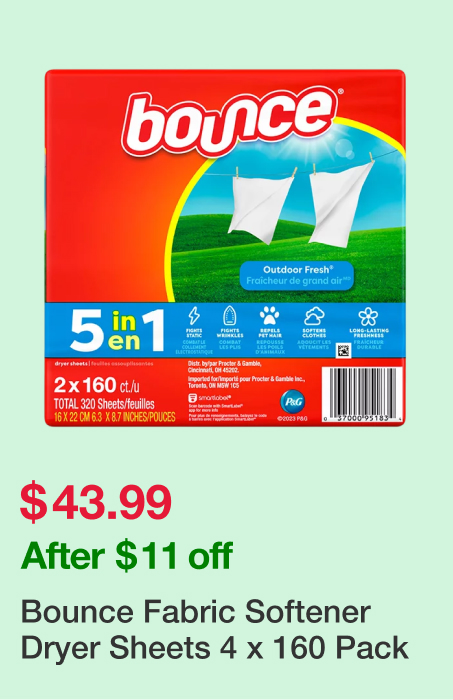 Bounce Fabric Softener Dryer Sheets 4 x 160 Pack