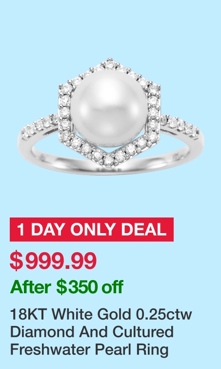 18KT White Gold 0.25ctw Diamond And Cultured Freshwater Pearl Ring