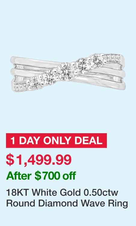 18KT White Gold 0.50ctw Round Diamond Wave Ring