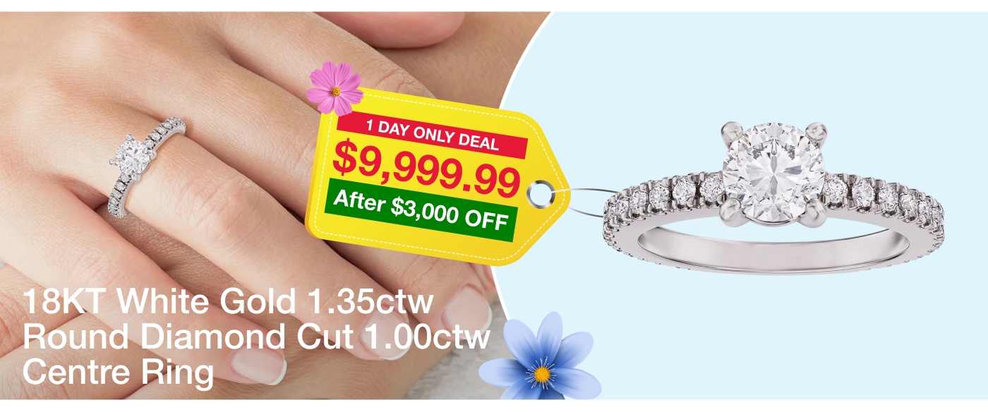 18KT White Gold 1.35ctw Round Diamond Cut 1.00ctw Centre Ring