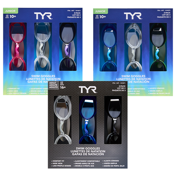 TYR Goggles Adult and/or Junior 3 pack