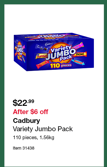 Cadbury Variety Jumbo Pack 110 pieces, 1.56kg