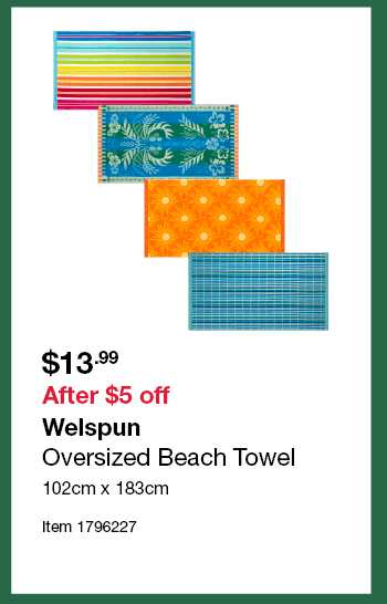 Welspun Oversized Beach Towel 102cm x 183cm