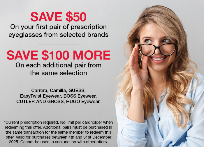 On your first pair of prescription eyeglasses from selected brands