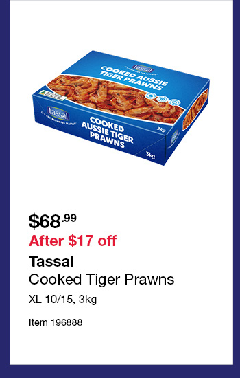 Tassal Cooked Tiger Prawns XL 10/15, 3kg