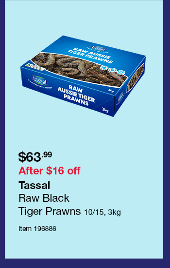 Tassal Raw Black Tiger Prawns 10/15, 3kg