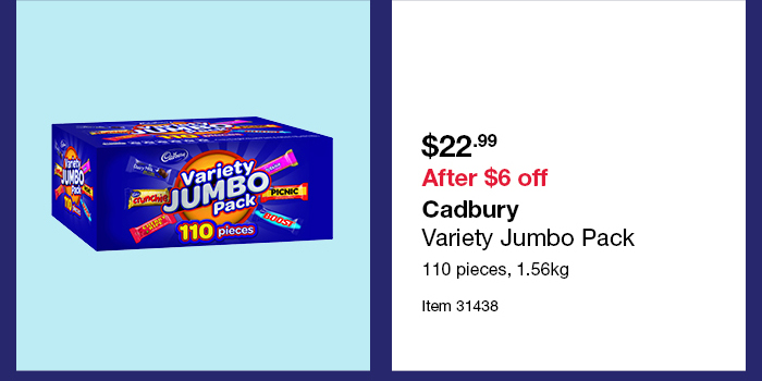Cadbury Variety Jumbo Pack 110 pieces, 1.56kg