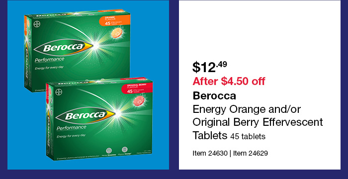 Berocca Energy Orange and/or Original Berry Effervescent Tablets 45 tablets
