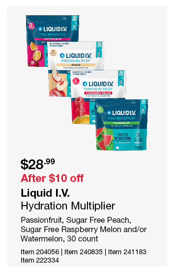Liquid I.V. Hydration Multiplier Passionfruit, Sugar Free Peach, Sugar Free Raspberry Melon and/or Watermelon, 30 count