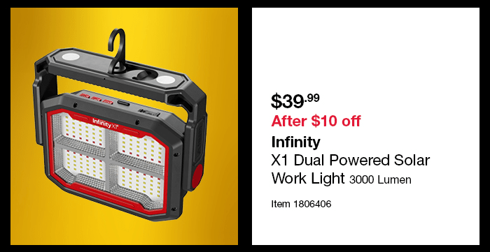 Infinity X1 Dual Powered Solar Work Light 3000 Lumen