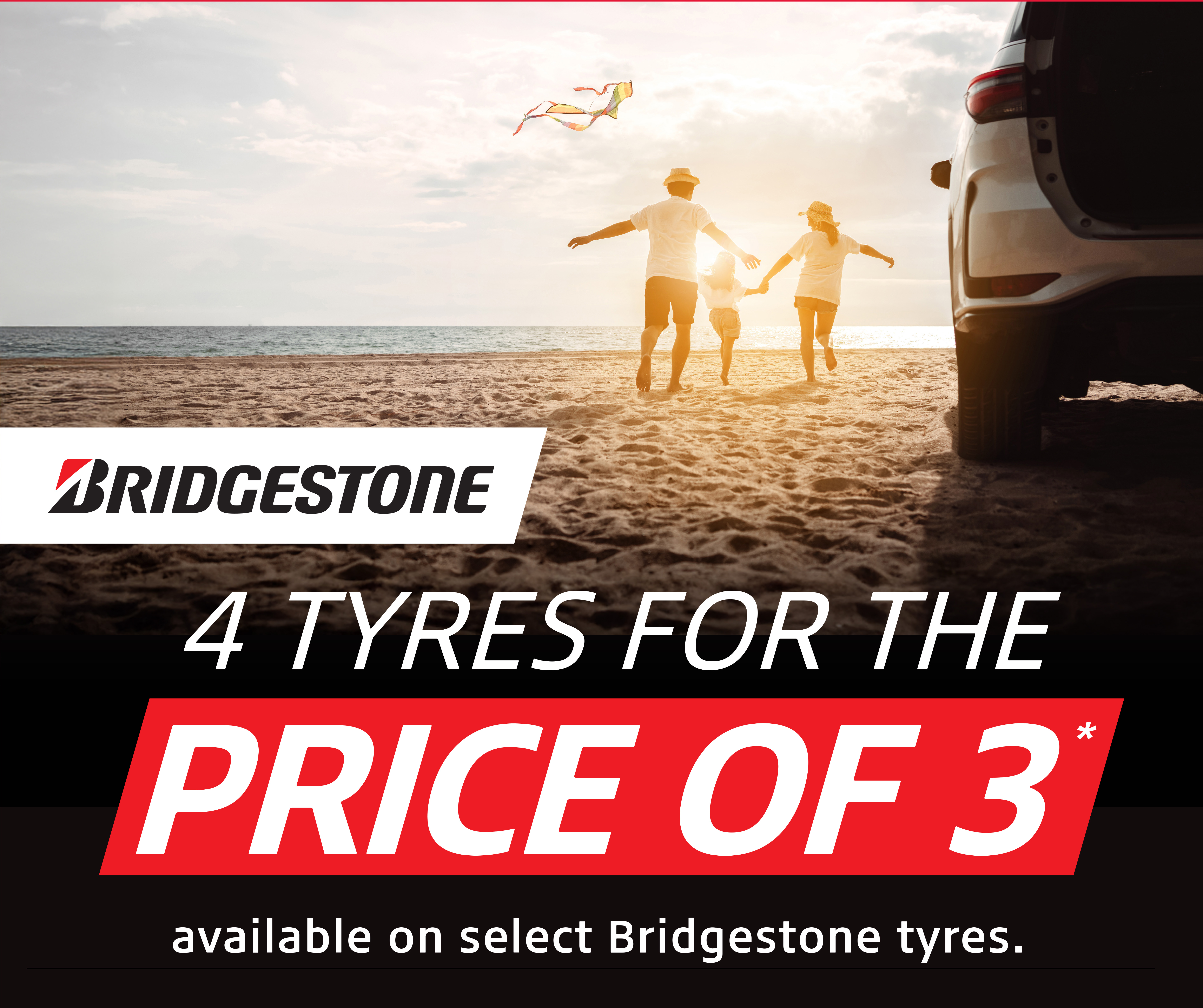 BRIDGESTONE 4 TYRES FOR THE PRICE OF 3 available on Bridgestone tyres.