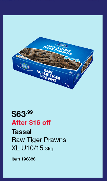 Tassal Raw Tiger Prawns XL U10/15 3kg