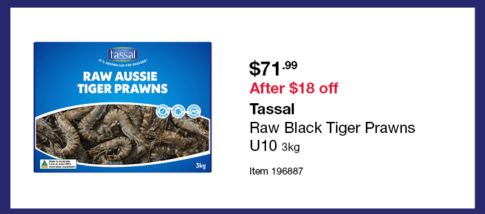 Tassal Raw Black Tiger Prawns U10 3kg