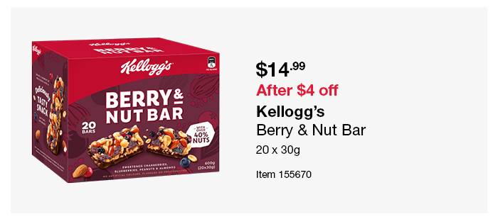 Kellogg’s Berry & Nut Bar 20 x 30g
