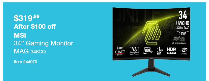 MSI 34” Gaming Monitor MAG 346CQ