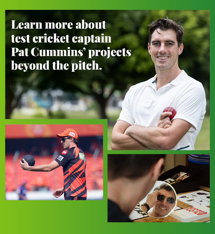 Learn more about test cricket captain Pat Cummins' projects beyond the pitch.