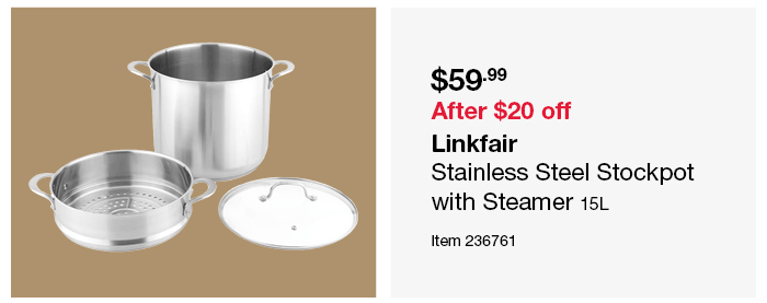 Linkfair Stainless Steel Stockpot with Steamer 15L