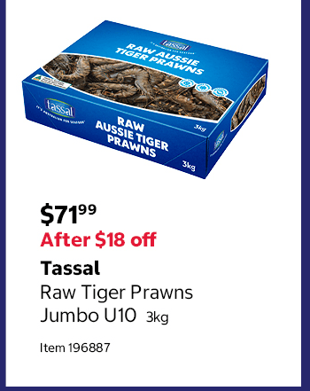 Tassal Raw Tiger Prawns Jumbo U10 3kg