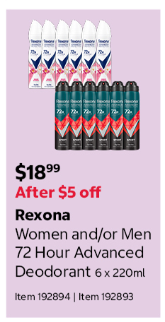 Rexona Women and/or Men 72 Hour Advanced Deodorant 6 x 220ml