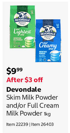Devondale Skim Milk Powder and/or Full Cream Milk Powder 1kg