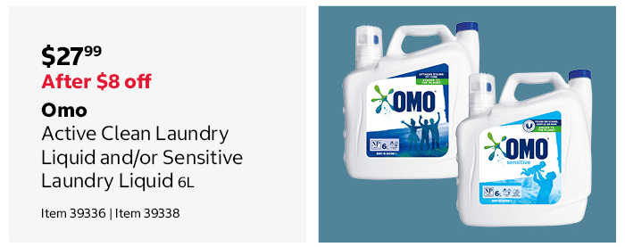 Omo Active Clean Laundry Liquid and/or Sensitive Laundry Liquid 6L