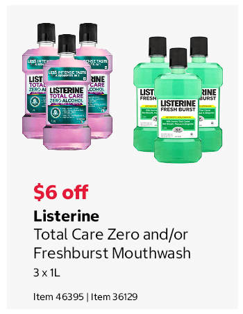 Listerine Total Care Zero and/or Freshburst Mouthwash 3 x 1L