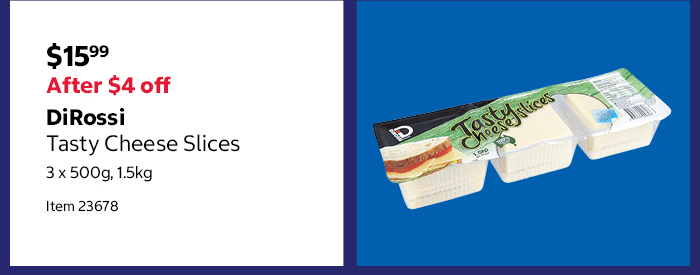 DiRossi Tasty Cheese Slices 3 x 500g, 1.5kg