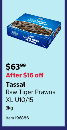 Tassal Raw Tiger Prawns XL U10/15 3kg