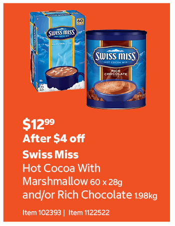Swiss Miss Hot Cocoa With Marshmallow 60 x 28g and/or Rich Chocolate 1.98kg