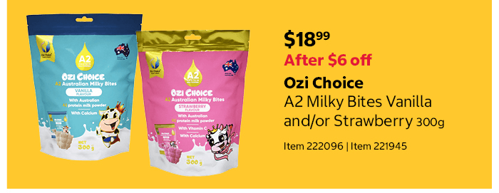 Ozi Choice A2 Milky Bites Vanilla and/or Strawberry 300g