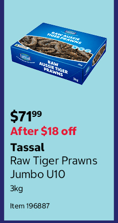 Tassal Raw Tiger Prawns Jumbo U10 3kg