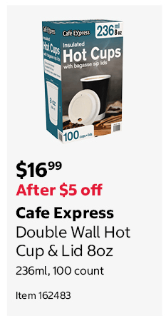 Cafe Express Double Wall Hot Cup & Lid 8oz 236ml, 100 count