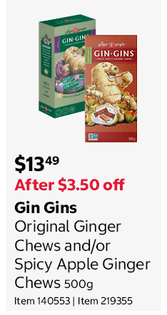 Gin Gins Original Ginger Chews and/or Spicy Apple Ginger Chews 500g