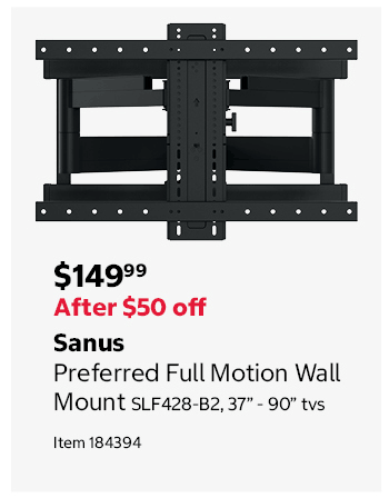 Sanus Preferred Full Motion Wall Mount SLF428-B2, 37” - 90” tvs